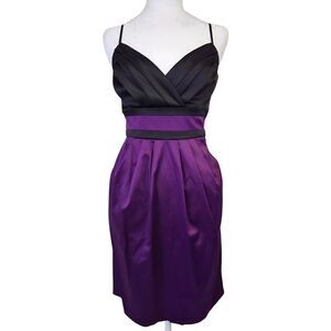 VTG Y2K Trixxi Babydoll Mini Dress Tulip Pockets Purple Black Tie Hoco Elegant